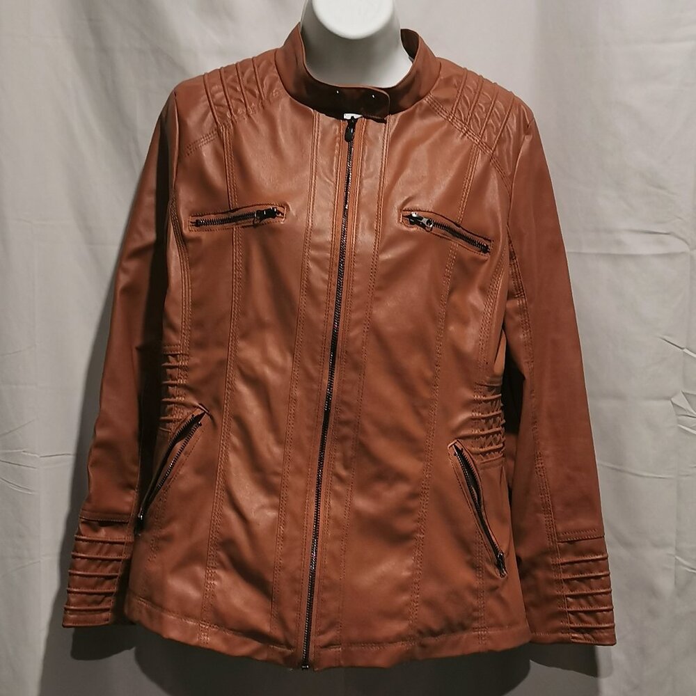 Cognac Faux Leather Jacket Size XL EUC #153